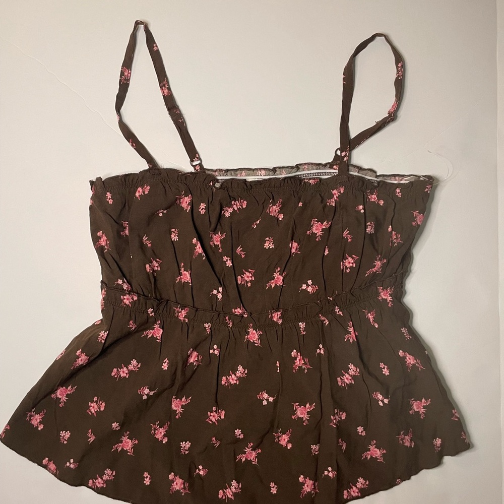 NWOT No Boundaries Womens Brown Floral BoHo Cottagecore Crop Top Size Small